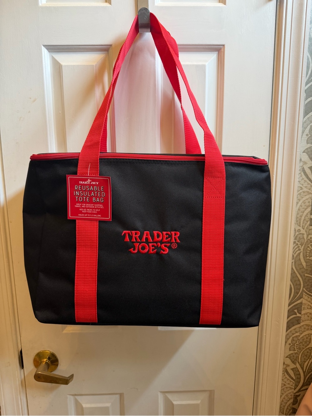 Trader Joe's Black and Red Insulated Tote Bag